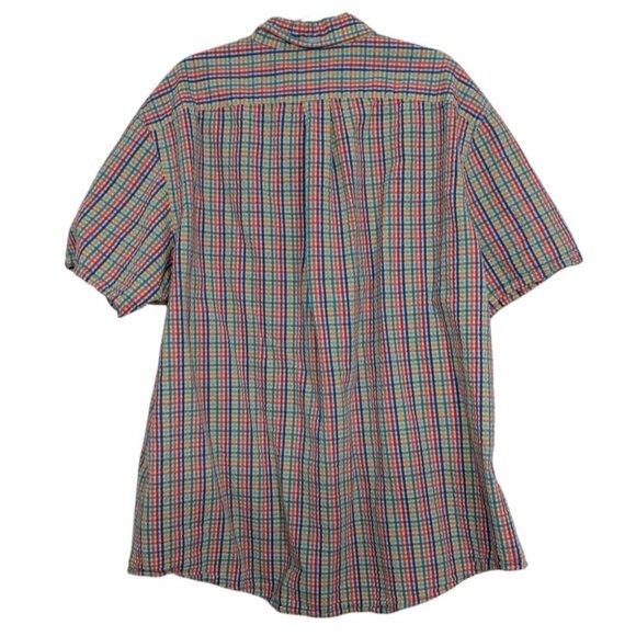 Lands End Seersucker Plaid Shirt Mens Size XL Colorful Short Sleeve Button Down - Picture 6 of 10